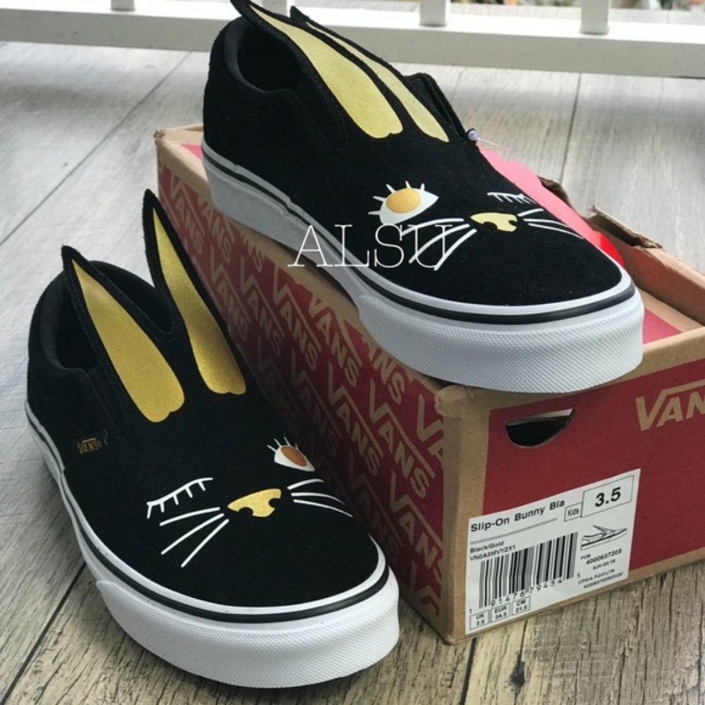 VANS Slip On Bunny Black Gold Kids AUTHENTIC - Picture 5 of 7